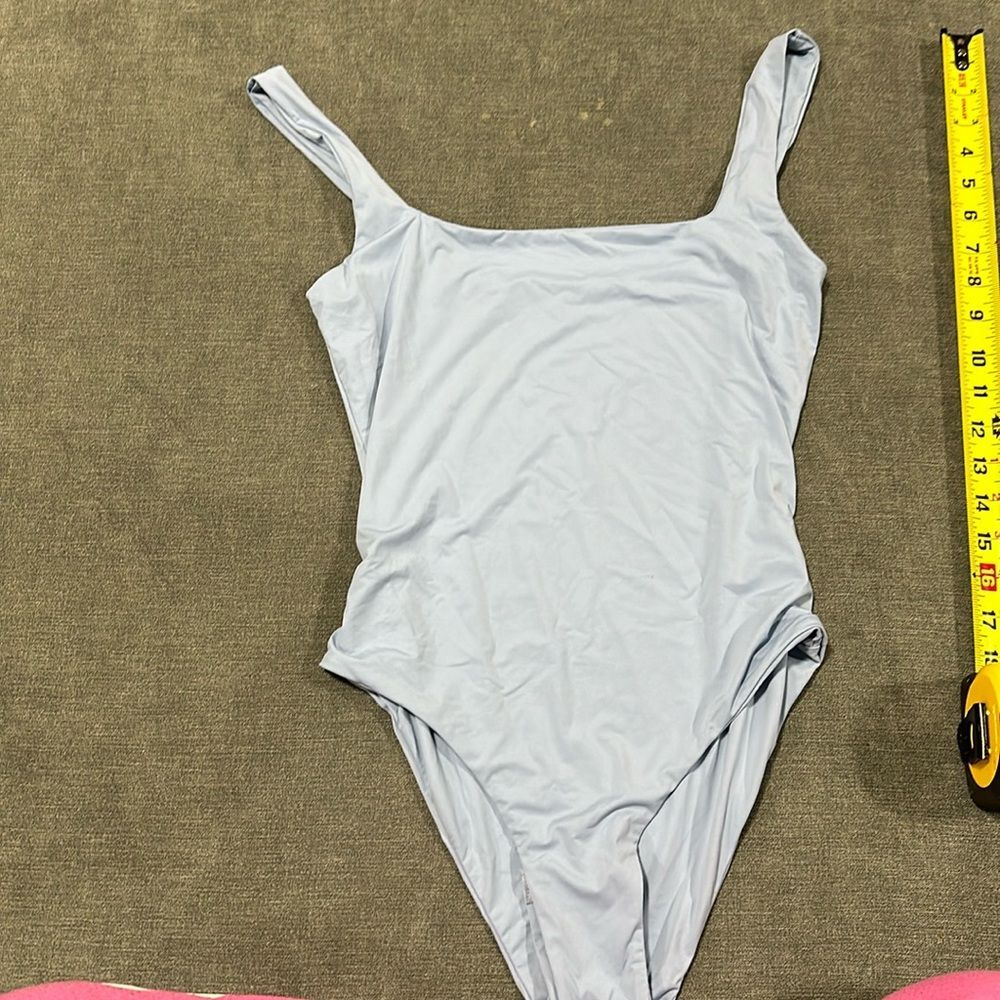 Light blue, square neck bodysuit
